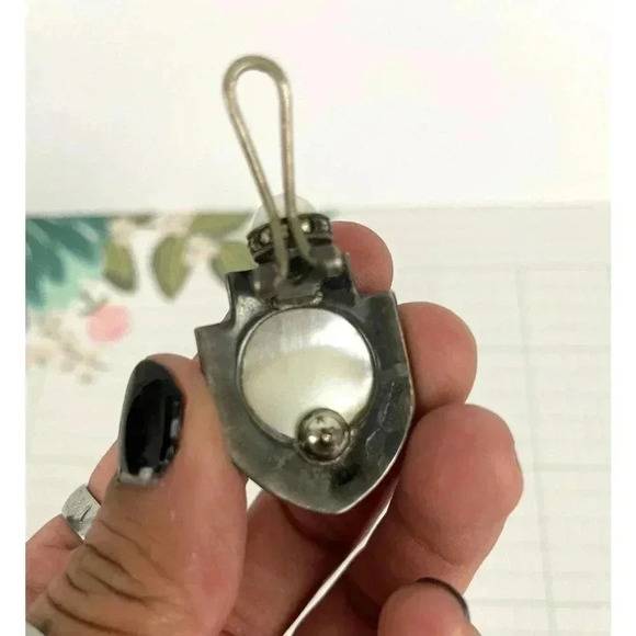 VTG Judith Jack Sterling Silver Faux Pearl Marcasite Earrings JJ Signed 19 Grams - Picture 12 of 16